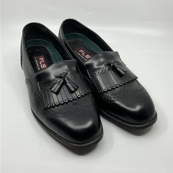 FLS Florsheim Wingtip Black Leather Shoes Mens Size 11 Oxford Tassels Loafers - Picture 1 of 10